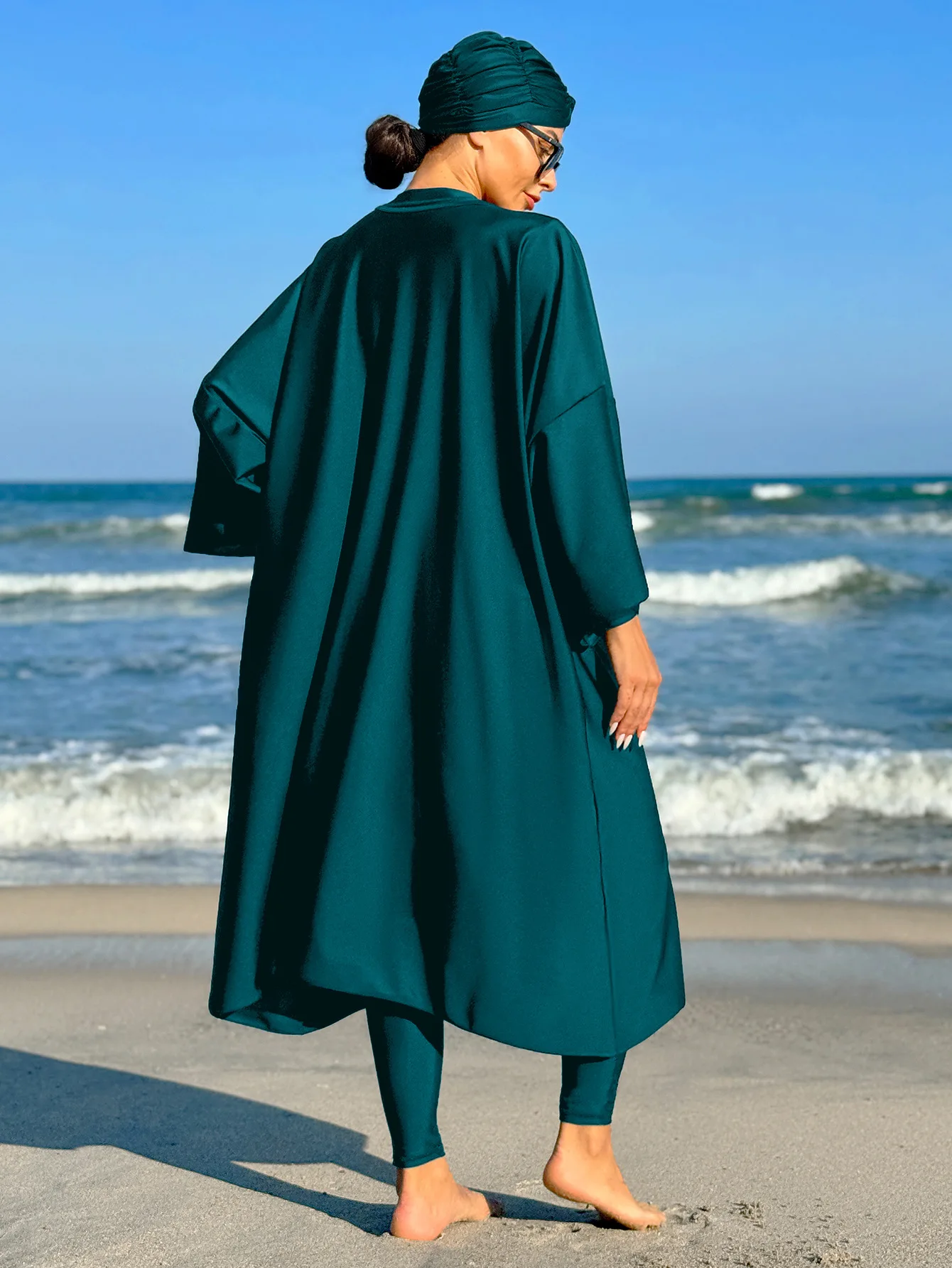 maillot de bain modeste burkini musulman tout couvert maillots de bain amples pour femmes couleur unie robe à manches longues et onesie maillots de bain avec hijab