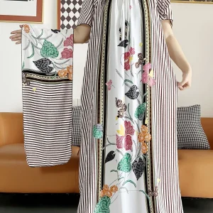 Abaya – robe d&rsquo;été à manches courtes, col bateau, ample, florale, Boubou, Maxi, vêtements pour femmes africaines, nouvelle collection 2023