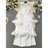 2025 nouvelle plume garniture maille panneau satin robe mariée robe de soirée de mariage femmes satin lingerie mariage kimono longues robes de novia