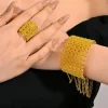 Ensemble de bijoux de dubaï pour femmes, couleur or jaune, rond, creux, en alliage, Bracelets larges, bagues, bracelet de déclaration africaine avec chaînes