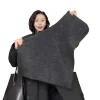 Élégant gris foncé col haut tricoté écharpe cou plus chaud femmes style français hiver superposition ouvert avant enveloppement épaule cape épaisse
