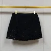 manteau court à paillettes pour femmes, décoration florale, col peter pan, veste noire à simple boutonnage ou mini jupe féminine