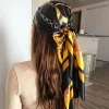 foulard carré en satin pour femmes musulmanes, hijab élégant, imprimé 2025, foulard en soie, châle, bandeau, poignée, accessoires pour cheveux, bandana
