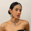 ensemble de bijoux de luxe en or pour documents, boucles d'oreilles rondes en cristal, collier vintage, coiffure frontale, dubaï, patients, accessoires de bijoux de mariage