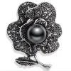 broches à nœud en strass noir pour femmes, épingle à plante en perles, épingles à revers en fleur, cadeaux de fête pour amis, accessoires bijoux
