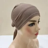h048 coton uni cravate dos chapeaux turban musulman couleur pure extensible intérieur hijabs sous écharpe femmes foulard sous hijab bonnet