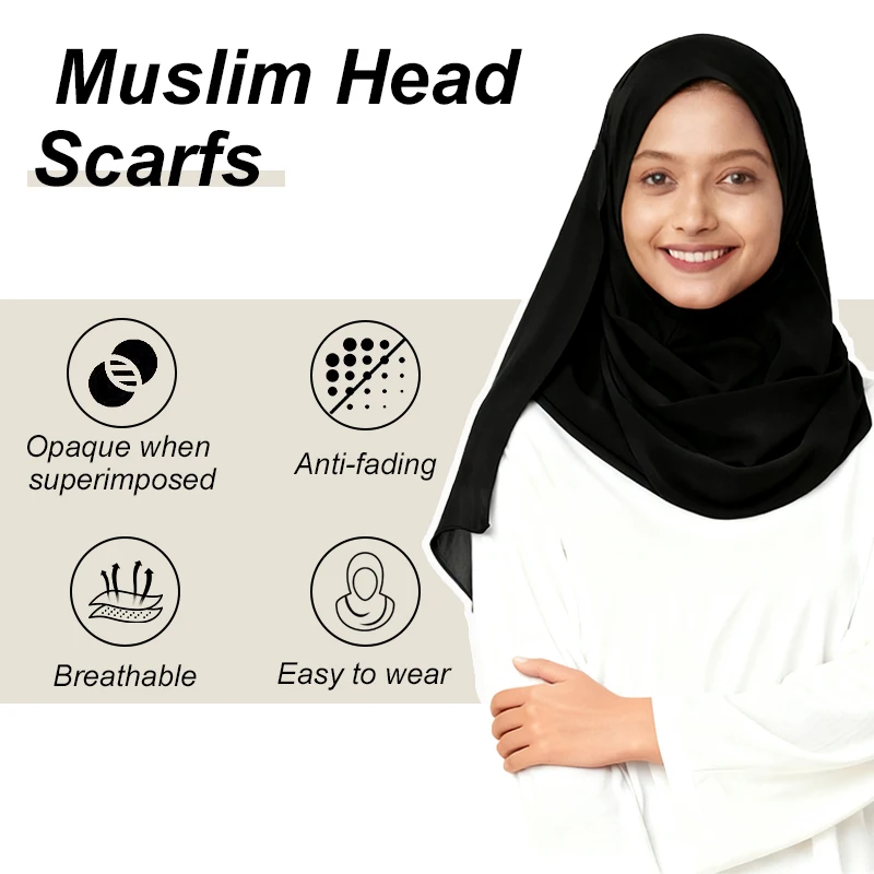Écharpe Hijab longue en mousseline de soie froissée de qualité supérieure pour femmes, foulards musulmans très doux Écharpe Hijab longue en mousseline de soie froissée de qualité supérieure pour femmes, foulards musulmans très doux