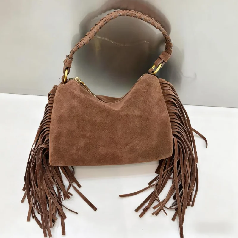Sac à bandoulière rétro élégant à pompon, sac à main de styliste de marque, nouveau Style pour femmes, polyvalent de haute qualité, sac de couleur unie