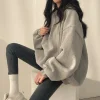 sweat à capuche harajuku pour femme, haut de document solide, demi fermeture éclair, sweat femme décontracté, manches longues, poche, combiné, 2023
