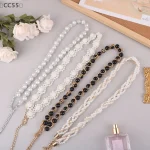 maveraCC55 ChaveiroElegant femmes perle ceinture taille chaîne élastique boucle perle chaîne ceinture femme vêtements accessoires