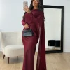 abaya – robe de soirée en satin bordeaux pour femmes, modeste, simple, offre spéciale, robe de cocktail avec cape latérale, élégante, arabe, manches longues