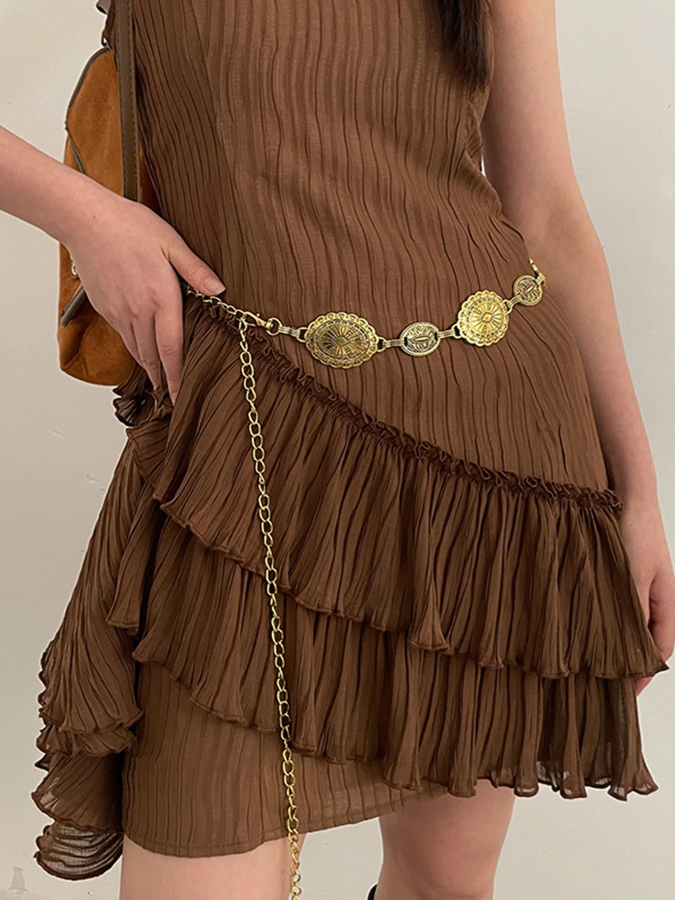 ensemble d'accessoires de chaîne de taille pour femmes, 1 pièce, style ethnique bohème rétro, ceinture de chaîne en métal argenté haut de gamme avec ceinture de jupe