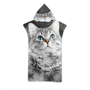 Serviette poncho à capuche pour adultes et enfants, chat mignon chaton, sauna, spa, surf, natation, robe à langer de plage, vente en gros, cadeau de livraison directe
