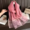 grand foulard fin et Élégant avec broderie papillon, châle hijab de luxe pour femme