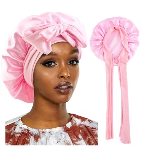 Nouveau Bonnet de couchage en Satin pour femmes, solide, large bande, cravate de tête extensible, Bonnet soyeux, bord enveloppant, bonnet de nuit, soins capillaires, couvre-tête de douche