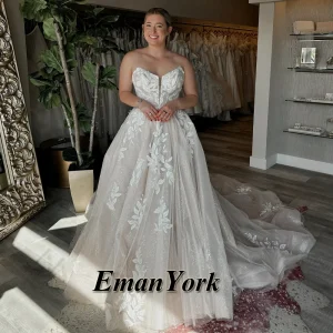 EmanY-Robe de Mariée en Tulle à Paillettes pour Femme, Coupe A-Line, Patients, Éducative, Personnalisée