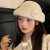chapeau de pêcheur en laine pour femmes, avec nœud à la mode, style hepburn, perle, style français, formel, plat, élégant