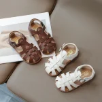 Sandales tressées pour filles de 0 à 6 ans, chaussures d&rsquo;été, polyvalentes, mode gladiateur, confortables, plates, marron, pour tout-petits, H07176