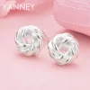 Boucles d&rsquo;oreilles rondes nouées tressées en argent Sterling 925 pour femmes, bijoux de fiançailles, accessoires de fête