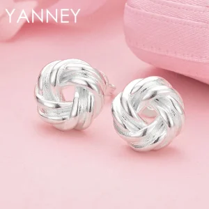 Boucles d&rsquo;oreilles rondes nouées tressées en argent Sterling 925 pour femmes, bijoux de fiançailles, accessoires de fête
