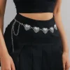 ceinture vintage en chaîne dorée pour femmes, cœur en métal, punk goth, ceinture fine en argent, pantalon, accessoire harajuku