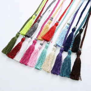 160cm femmes taille ceinture corde Style chinois tressé tissé gland mince ceinture femme noeud ceinture décontracté couleur unie noir ceintures