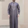 robe longue brodée à col montant pour hommes, robe musulmane saoudienne, robe islamique du ramadan, mode musulmane eid, thobe jubba, abaya masculine, dubaï et arabe