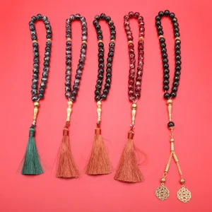 Ornements religieux de perles de prière musulmanes, bracelet à franges, document arabe, yeux de tigre, 10mm, 33 pièces, 216.239.