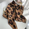 marque de luxe femmes imprimé léopard carré hijab écharpe doux satin soie semblable petit cou écharpe élégant décontracté foulard