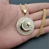 collier rond glacé en acier inoxydable pour hommes et femmes, pendentif croissant de lune et étoile, bijoux islamiques musulmans, hip hop, livraison directe