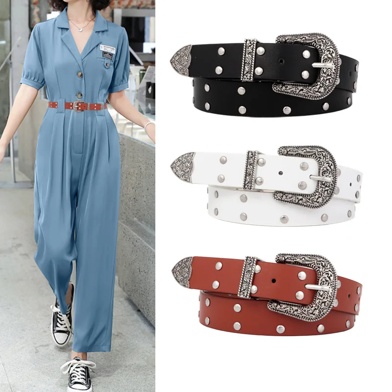 Ceinture rétro pour femmes, décoration polyvalente, à la mode et individualiste, ceinture en jean, couleur rouge, Simple, mode, drôle pour Cool Girl