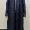 2025 abaya plissé miyake avec col rabattu, manches longues, design imprimé vintage, grande taille