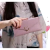 femmes fermeture éclair sac à main portefeuilles mode coeur femme couleur unie en cuir pu porte monnaie dames long bracelet porte carte pochette