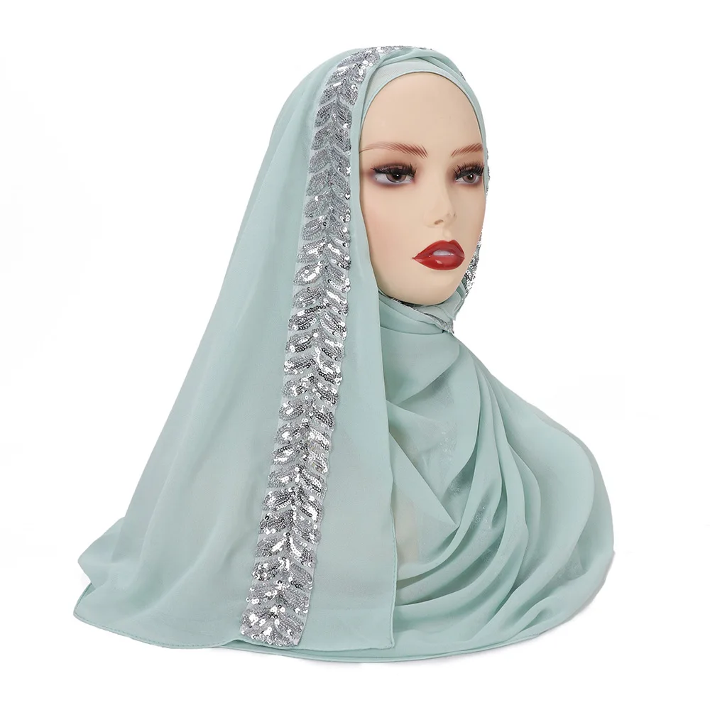 haute qualité perles en mousseline de soie hijab écharpe femmes musulmanes paillettes hijabs bandeau arabe plaine turban châles cheveux accessoires 175*70 cm