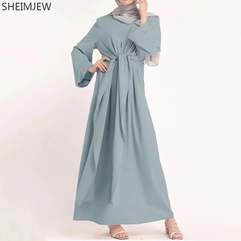 abaya robe longue de style musulman pour femmes, vêtement rétro, couleur unie, à lacets, taille haute, pleine longueur, pour service de culte, nouvelle collection printemps été