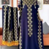 Abaya-Robe de Soirée avec Grande Écharpe pour Femme, Caftan Musulman Dubaï, Turquie, Africain, Décontracté, Maxi, Estampage Or, 2024