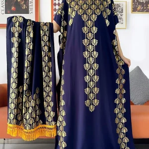 Abaya-Robe de Soirée avec Grande Écharpe pour Femme, Caftan Musulman Dubaï, Turquie, Africain, Décontracté, Maxi, Estampage Or, 2024 Abaya-Robe de Soirée avec Grande Écharpe pour Femme, Caftan Musulman Dubaï, Turquie, Africain, Décontracté, Maxi, Estampage Or, 2024