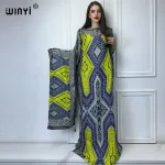 WINYI-Abaya pour femmes musulmanes, robe africaine dubaï, col ras du cou, kaftan imprimé, robe maxi élégante