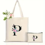 Sac fourre-tout élégant avec Alphabet Floral pour femmes, sac à main spacieux pour les déplacements, sacs à main à usage quotidien, cadeau, sac de courses réutilisable et écologique