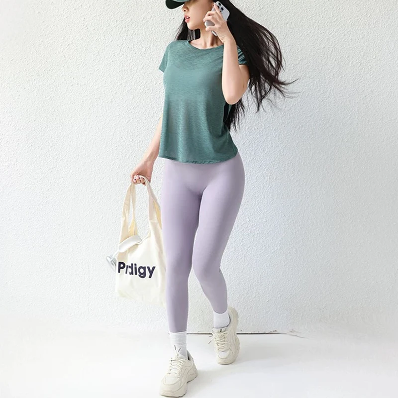 haut de sport respirant à dos creux à séchage rapide, t shirt de yoga léger à manches courtes pour la course à pied et le fitness