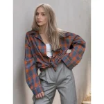 2025 nouvelle chemise ample décontractée |   Plaid rétro, style doux et cool, revers polyvalent, patte de boutonnage droite, manches longues