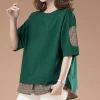 t shirt deux pièces à manches courtes pour femmes, haut ample et décontracté couvrant la chair, nouvelle collection été 2025