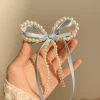 Épingle à cheveux de style ballet pour femme, nœud perlé, ruban, sens avancé, style coréen, tête arrière, cuillère, bec de canard, coiffure d'été