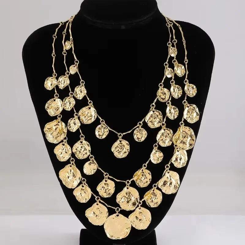 Bijoux à la mode couleur or Vintage Style Cool, pendentif multicouche empilé géométrique circulaire, collier de pièces de monnaie, 2024