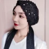 personnalité ethnique broderie perle femmes turban casquette prêt à porter foulard enveloppement musulman hijab cheveux couverture casquette foulard chapeau