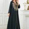 abaya perlée pour femme, robe longue islamique brodée, robes de soirée musulmanes, caftan marocain noir, ramadan dubaï, 2 pièces