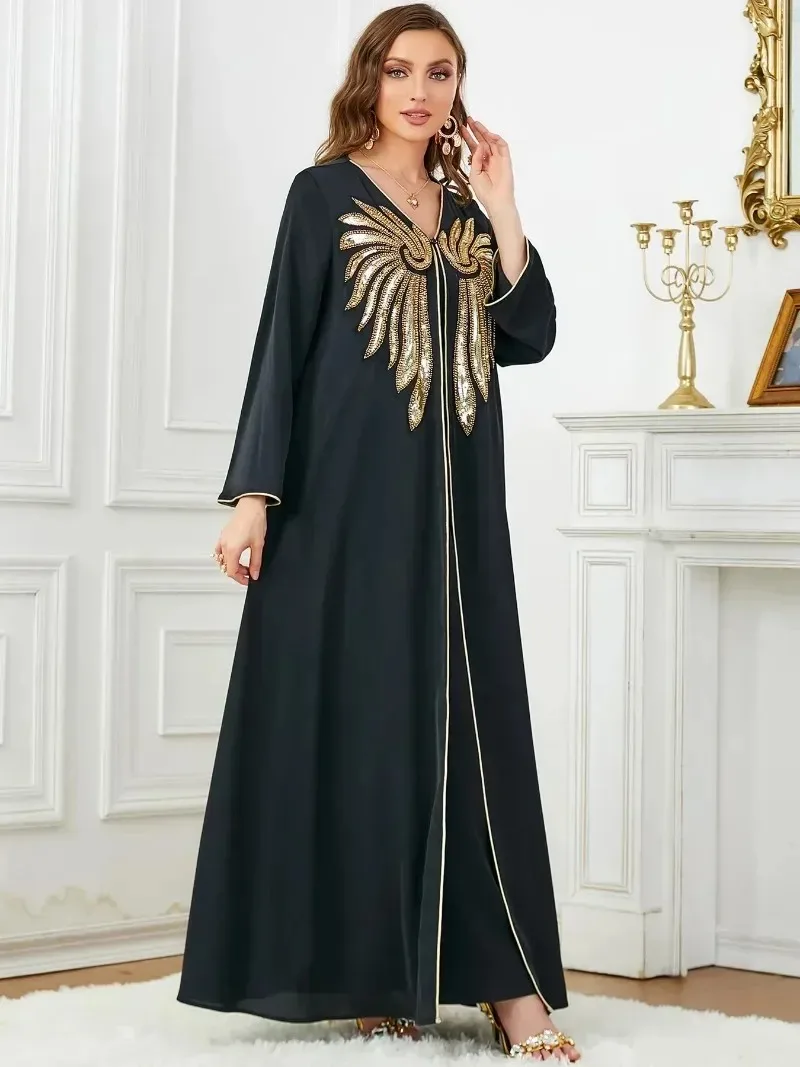 abaya perlée pour femme, robe longue islamique brodée, robes de soirée musulmanes, caftan marocain noir, ramadan dubaï, 2 pièces