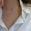 collier scintillant couleur argent pour femmes, chaîne de clavicule tendance, ras du cou pour filles, accessoires bijoux de fête de mariage coréen