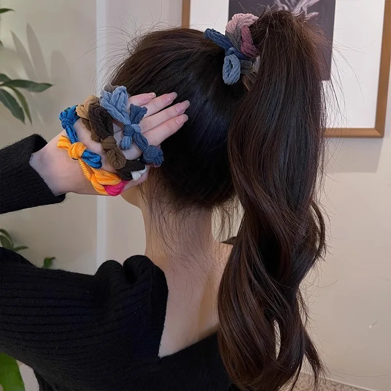 anneau de cheveux épais avec nœud tressé pour femmes, corde à cheveux contrastée à haute élasticité, accessoires pour cheveux simples