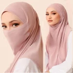 Hijabs Longs Instantanés Respirants Sans Fer pour Femme, Masques Faciaux Prêt à vitation, Printemps Été Ramadan